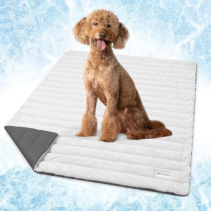 PetAmi Cooling Mat for Dog, Premium Pet Cooling Blanket for Crate Kennel, Indoor Cat Cool Sleeping Pad, Q-MAX Cold Sofa Couch Cover for Summer, Gray/Light Grey, Large (40x60)