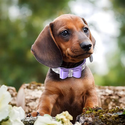 Bling Small Dog Collars for Female Dogs, Christmas Rhinestone Dog Collar with Bow tie, Crystal Jeweled Girl's Cat Collars Sparkling Glitter for XXS XS Small Dogs,Red,S