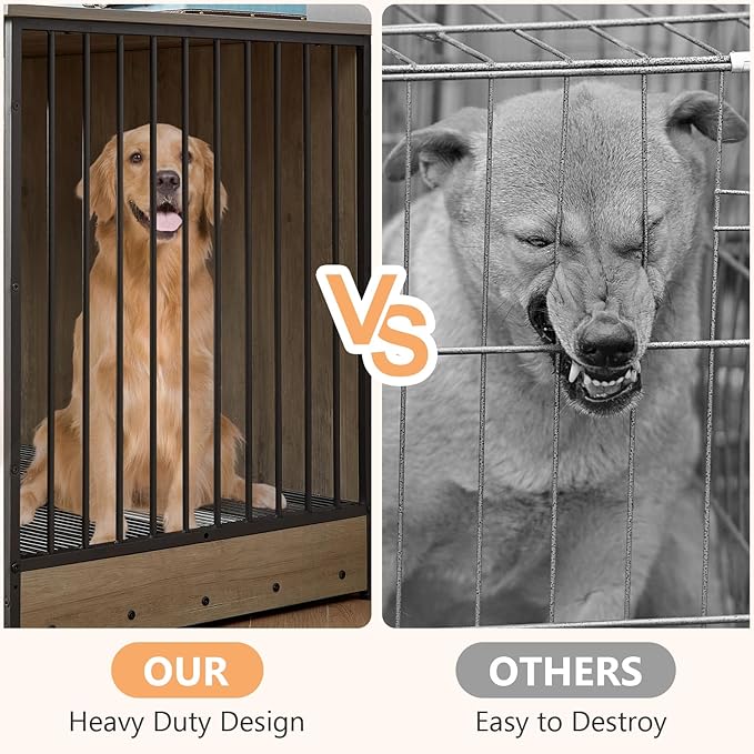 Rovibek 75 Inch Dog Crate Furniture for 2 Dogs, Wooden Dog Cage Furniture, Decorative Dog Kennels with Double Doors, Double Dog Kennel Furniture, Dog Crate TV Stand for Large Dogs, Grey