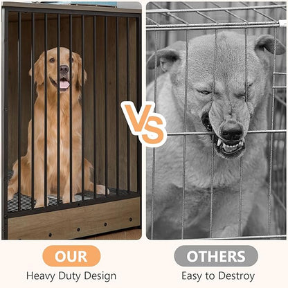 Rovibek 75 Inch Double Dog Crate Furniture with Double Doors, Removable Divider for Large Medium Dogs, Grey