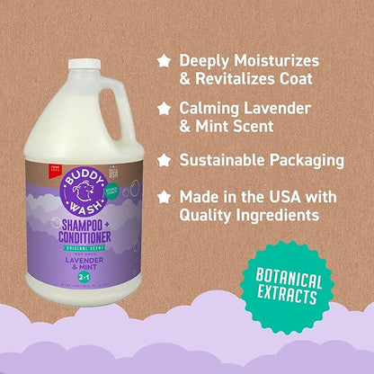 Buddy Wash 2-in-1 Dog Shampoo and Conditioner for Dog Grooming, Lavender & Mint, 1 gal. Bottle