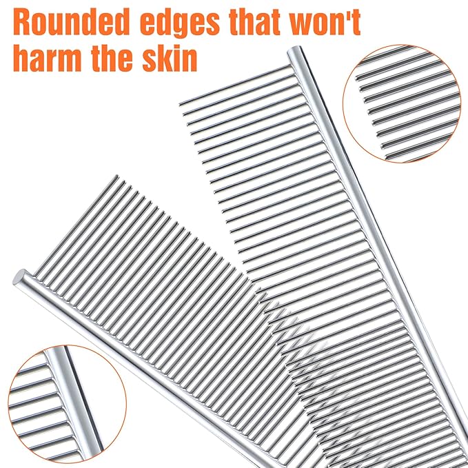 Metal Dog Comb Pet Steel Dematting Comb, Metal Cat Comb Detangler Flea Comb Doodle Brush for Removing Tangles and Knots, Professional Grooming Matting Tool for Long Haired Dogs, Cat and Other Pets