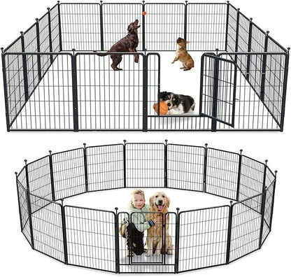 Dog Playpen 32 inch 16 Panels Indoor Outdoor Dog Pen for Medium/Small Dogs Heavy Duty Metal Dog Fence Outdoor for Yard, Puppy Playpen with Door Portable Pet Fence for RV Camping Yard