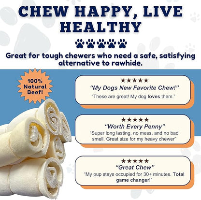 Amazing Dog Treats - Beef Cheek Rolls (Mega Thick 5-6" - 4 Pcs) - Safe Rawhide Alternative Dog Chew - Great for Power Chewers - Long Lasting Dog Chew - Retriever Rolls for Dogs