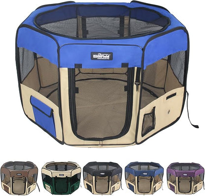 EliteField 2-Door Soft Pet Playpen (2 Year Warranty), Exercise Pen, Multiple Sizes and Colors Available for Dogs, Cats and Other Pets (48" x 48" x 32"H, Royal Blue+Beige)