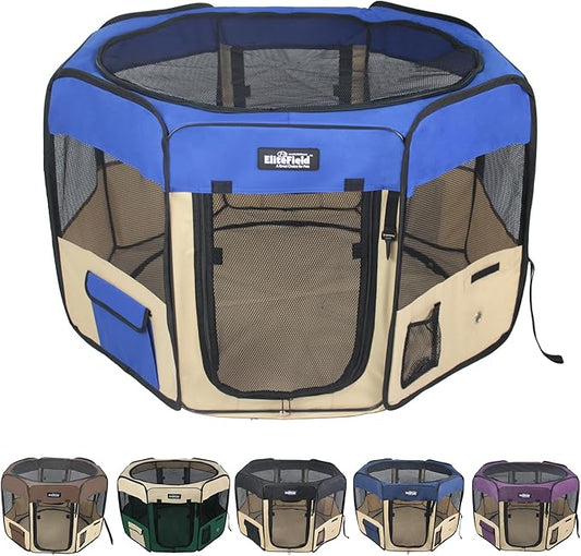 EliteField 2-Door Soft Pet Playpen (2 Year Warranty), Exercise Pen, Multiple Sizes and Colors Available for Dogs, Cats and Other Pets (48" x 48" x 32"H, Royal Blue+Beige)