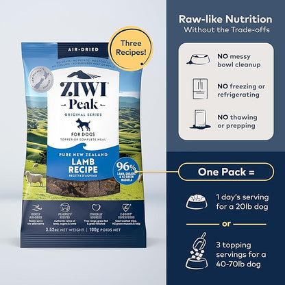 ZIWI Peak Air-Dried Dog Food  Lamb - All Natural, High Protein, Grain Free, Limited Ingredient w/Superfoods (3.5oz)