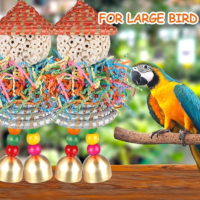 BBjinronjy 2PCS Bird Toys Parrot Foraging Shredder Hanging Toys Sola Balls with Bell for Small Parrots Parakeets Cockatiel Conures Love Birds Budgie Cage Toy