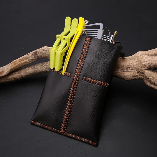 Dog Grooming Scissors Storage Bag: Hand-stitched, Show-quality Head Layer Calf Leather, Holds 5 Pairs of Dog Grooming Scissors Brown