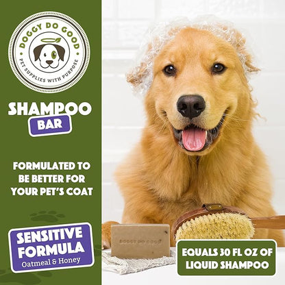 Doggy Do Good Sensitive Shampoo Bar Itchy Skin Relief, Oatmeal & Honey Dog Soap for Allergies and Itching, All Natural Dog Shampoo, Hypoallergenic, Equals 30 oz Shampoo