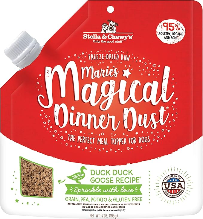 Stella & Chewy's Freeze-Dried Raw Marie's Magical Dinner Dust  Protein Rich, Grain Free Dog & Puppy Food Topper  Duck Duck Goose Recipe  7 Oz Bag
