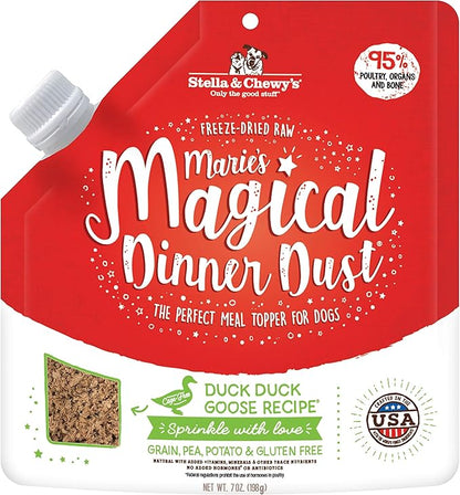 Stella & Chewy's Freeze-Dried Raw Marie's Magical Dinner Dust  Protein Rich, Grain Free Dog & Puppy Food Topper  Duck Duck Goose Recipe  7 Oz Bag
