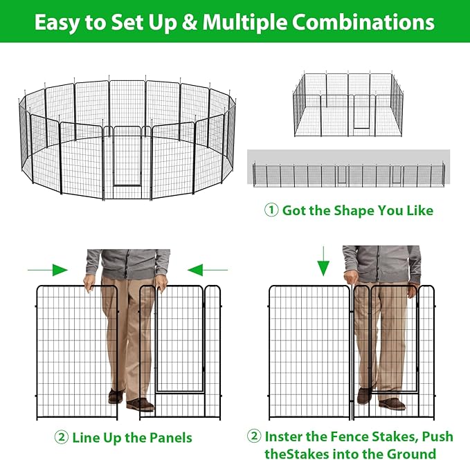 Dog Playpen Outdoor 16 Panels Heavy Duty Dog Pen 26" W_50" H Anti-Rust Exercise Fence with Doors for Large/Medium Pet Play for RV Camping Yard