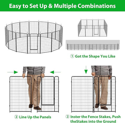Dog Playpen Outdoor 16 Panels Heavy Duty Dog Pen 26" W_50" H Anti-Rust Exercise Fence with Doors for Large/Medium Pet Play for RV Camping Yard