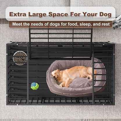 54 Inch Heavy Duty Dog Crate with Wheelsï¼_ndestructible Escape-Proof Dog Cage for Large Dogs, Extra Large XL XXL Indestructible Dog Crate with Removable Tray.