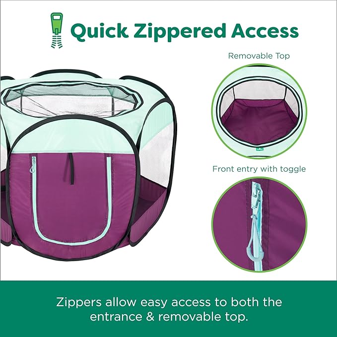 Furhaven Portable Dog Playpen Cat Tent, Pet Playground/Kennel Foldable Indoor Outdoor Zippered Puppy Crate - Purple, Large