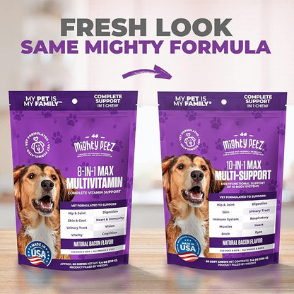 Mighty Petz MAX Dog Multivitamin - Senior & Adult Dog Vitamins 10 in 1 Complete Support for Joints, Immunity, Mobility, Gut, Energy, Skin Health, Pet Multivitamin Daily Chewable Supplement