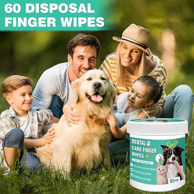 Dog Teeth Cleaning Wipes, Pre-Soaked Pet Tooth Finger Wipes, Soothing Cleaning Pet Teeth, Reducing Tartar and Plaque, Freshening Breath, Maintaining Your Dog's Oral Health
