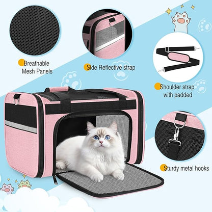 HUANLANG Soft-Sided Cat Carrier Airline Approved,Dog Carriers for Small Dogs Medium Cats,Pet Travel Carrier Up to 20 Lbs,Collapsible Cat Bag
