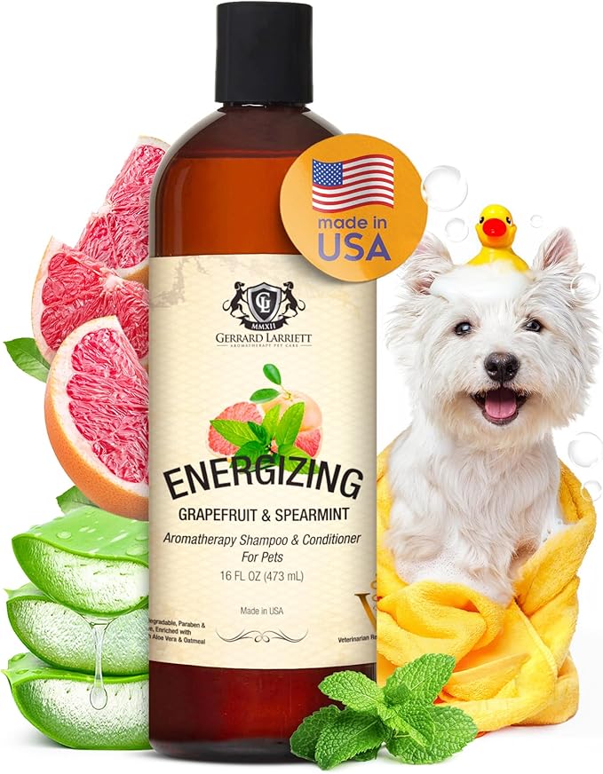 Dog Shampoo and Conditioner Energizing Grapefruit & Spearmint 16 Oz Dog Shampoo Itchy Skin Relief Aromatherapy Dog Shampoo for Smelly Dogs with Aloe Vera & Oatmeal Shampoo for Dogs by Gerrard Larriett