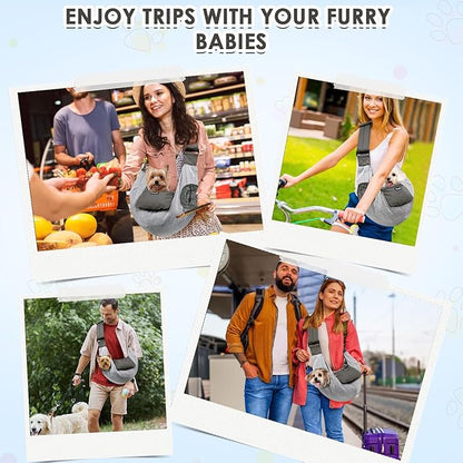 SlowTon Dog Carrier Sling - Puppy Carrier with Window and Storage Pocket Fits up to 12lbs, Dog Sling with Thick Adjustable Shoulder Strap and Safety Leash, Pet Carrier Bag for Small Dogs Cats(Grey S)