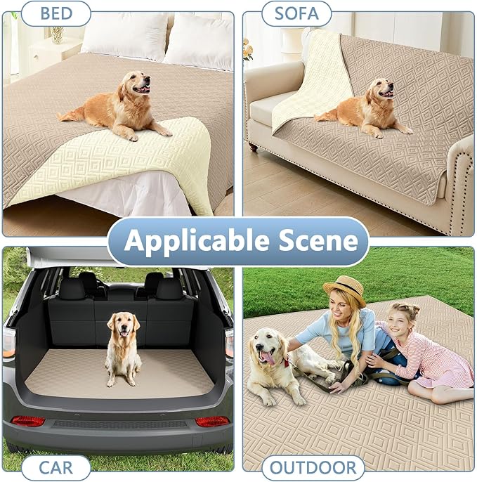 hyha Waterproof Dog Blanket, Soft Pet Bed Blankets, Waterproof Sofa Couch Cover for Dogs Washable, Reversible Pet Couch Covers for Sofa Furniture (82x82 Inch, Taupe/Beige)