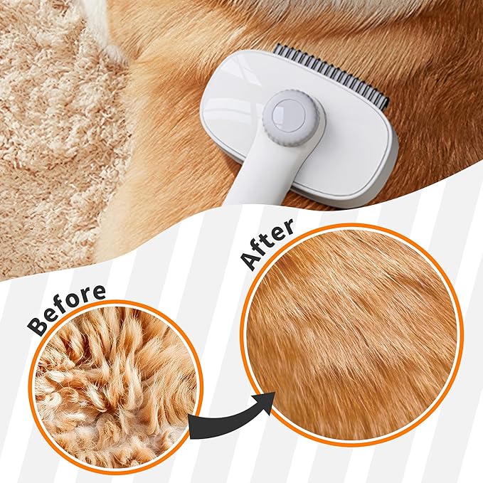 2-in-1 Dogs Self Cleaning Slicker Brush, Cat Undercoat Rake,Shedding Grooming Tool Planet Hair Removal Comb for Long Short Hair Breeds