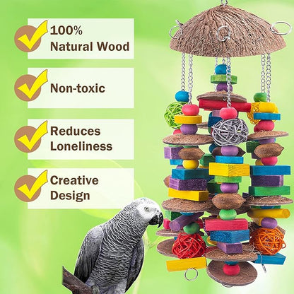 EBaokuup Large Bird Parrot Toys, Colorful Wooden Blocks Bird Chewing Toy Parrots Cage Bite Toy for Macaws Cokatoos African Grey and Large Medium Parrot Birds