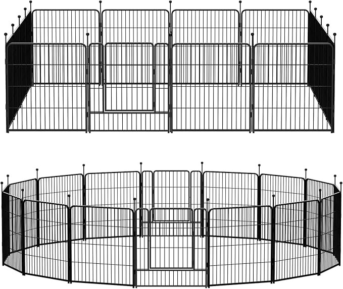 Dog Playpen, Dog Fences for The Yard, Portable Outdoor Dog Playpen for Large/Medium/Small Dogs, Foldable Metal Dog playpen, with Doors (New Thickened Version 16 Panels, 32")