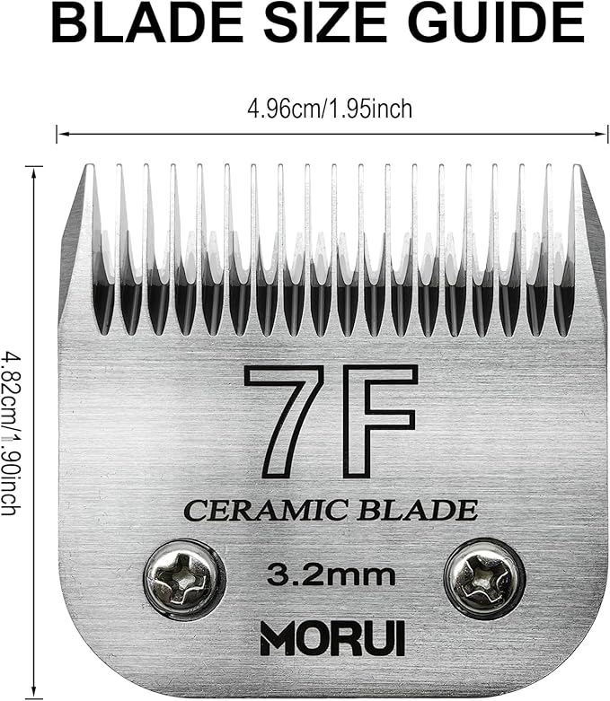 7F Cut Length 1/8"(3.2mm) Detachable Ceramic Pet Dog Clipper Blades Compatible with Most Andis,Oster A5 Wahl KM Series Clippers