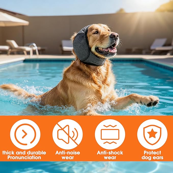 YHY Dog Ear Muffs for Noise Anxiety Protection | Calming Hoodie Design for Grooming, Bathing, Drying, Swimming & Fireworks Relief Dog Ear Covers | No-Shake Ear Wrap Helps Prevent Hematoma (Grey,M)