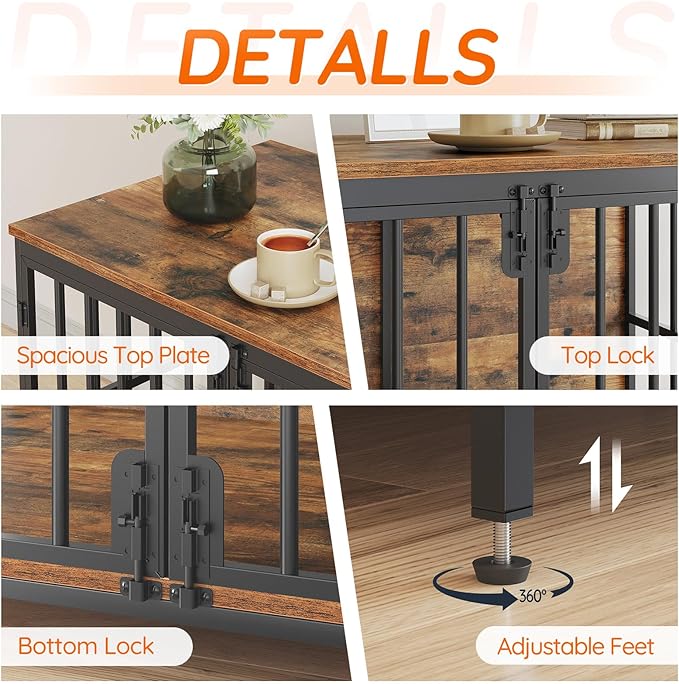HOOBRO 38.6" Dog Crate Furniture, Wooden Dog Kennel Indoor, Chew-Resistant Heavy Duty Dog Cage for Small/Medium Dog, Decorative Side End Table, Rustic Brown and Black BF100GW03