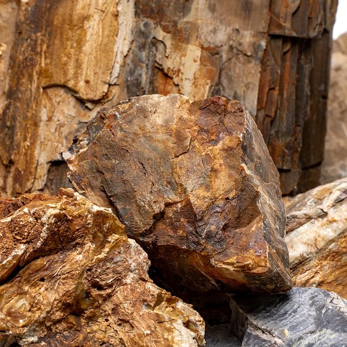 SubstrateSource Natural Stone for Aquarium, Terrarium, Paludarium, Reptile Enclosures - Set of Decorative Rocks for Landcapes, Aquascaping, Fish Tank Decor (Petrified Wood Stone, 30 Pounds, 2-8")