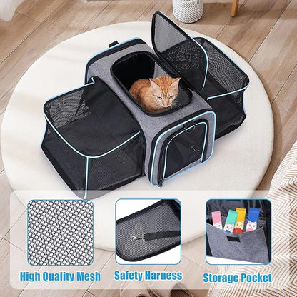 2 Sides Travel Expandable Pet Carrier Bag (Large), Airline Approved Soft-Sided Cat Carrier with Pad & Pocket & Removable Shoulder Strap - 18"x11"x11" Dog Airplane Carrier Under Seat