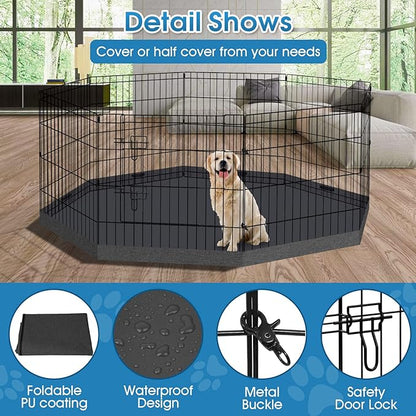 Dog Pen Pet Playpen Dog Fence Indoor Foldable Metal Wire Exercise Puppy Play Yard Pet Enclosure Indoor Outdoor 8 Panels 24 Inch with Bottom Pad/Top Cover (Black with Bottom pad)