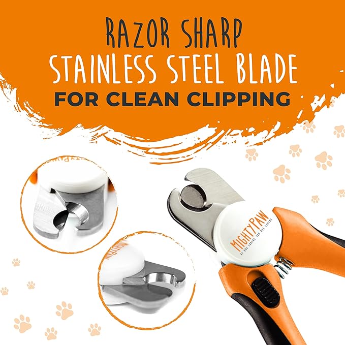 Mighty Paw Dog Nail Clippers - Dog Claw Clippers - Pet Claw Trimming and Grooming Set - Built-in Safety Guard - Sharp Stainless Steel Blade - Ergonomic Handle - Nail Trimmer - Paw Trimmer (Orange)