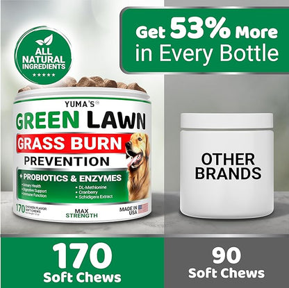 YUMA'S Dog Urine Neutralizer for Lawn - 170 Chews - Advanced Grass Green Savers for Dog Urine - Canine Pee Grass Neutralizer Supplement - Green Lawn Treats with Probiotics and Digestive Enzymes