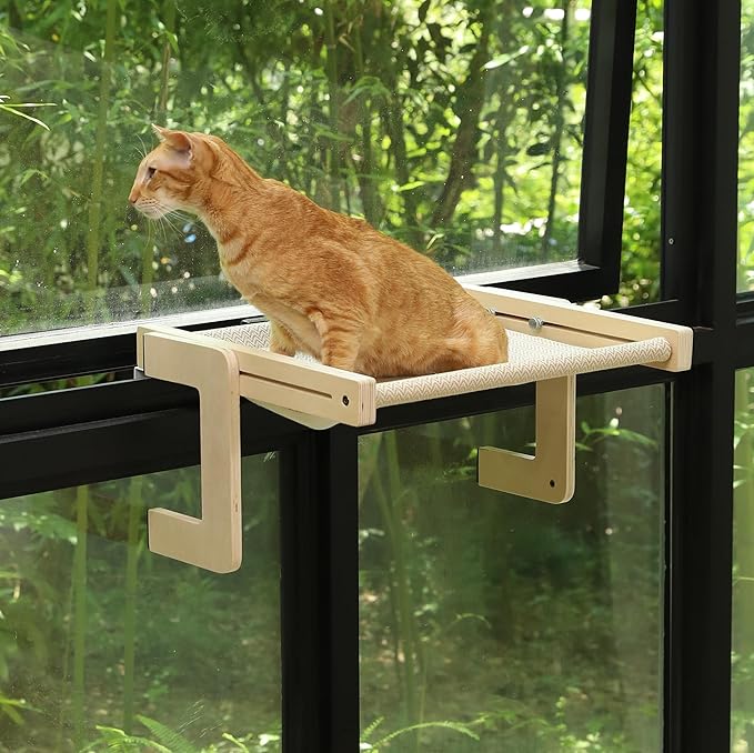 FUKUMARU Cat Window Perch, Transformable Cat Hammock for Windowsill and Floor, Cats Window Bed for Large Cats and Kittens, Reinforced Wood and Metal Frame, Easy to Adjust & Assemble Pet Pech Beds