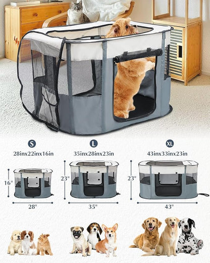 Bdor Dog Playpen, Portable Pet Playpen Tent Cage Kennel with Zipper Top Cover, Cat Kitten Puppy Rabbits Enclosure Crate for Indoor Outdoor Camping Travel, L