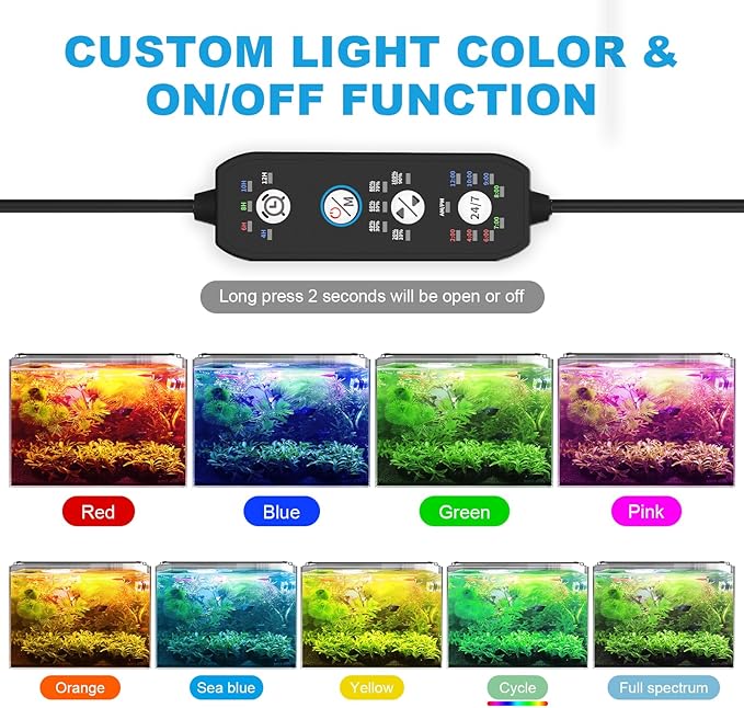 SEAOURA 24/7 Mode Led Aquarium Light for Plants Growth- Sunrise to Moonlight, 7 Colors, Adjustable Timer/Brightness, Full Spectrum Fish Tank Lights for 48 Inch to 54 Inch Tank, 42W