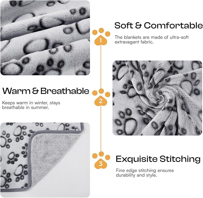 Luciphia 1 Pack 3 Blankets Fluffy Premium Fleece Pet Blanket Flannel Paw Printed Throw for Dog Cat Grey Paw Small(23"x16",Pack of 3)