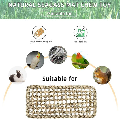 Bird Seagrass Mat 16 × 7" Parrot Natural Grass Woven Net Hammock Parakeet Climbing Rope Ladder Mat Chew Toys Cage Accessories for Pigeon Cockatiel Conure Budgie Cockatoo Rat Hamster