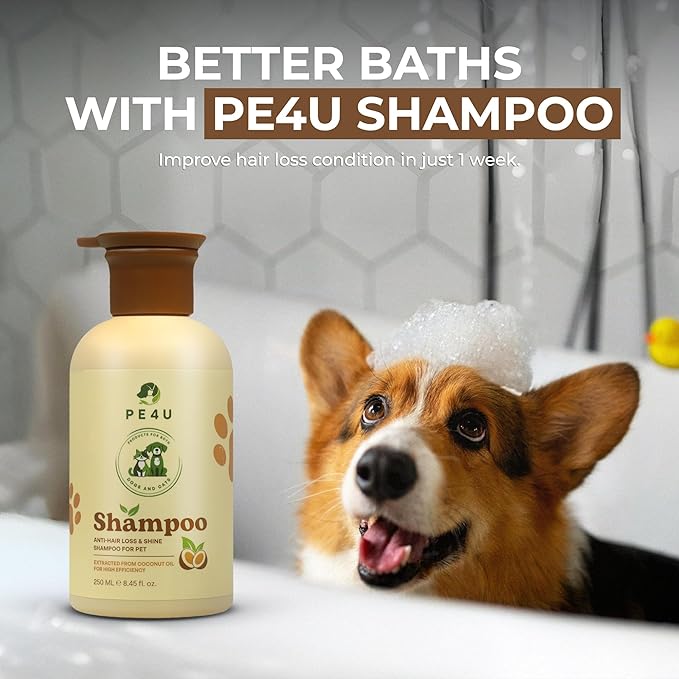 Natural Anti-Shedding & Coat-Softening Pet Shampoo, Gentle Anti Shedding Shampoo for Dogs & Cats, Reduces Shedding, Softens Fur - 8.45 Fl Oz Dog Shampoo for Shedding - Deshedding Dog Shampoo