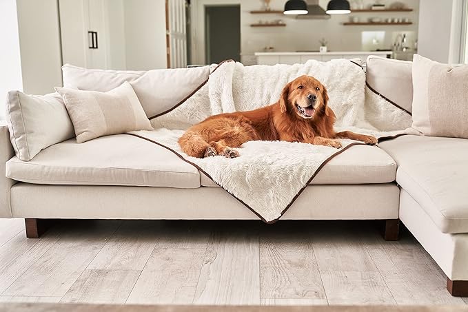 PupProtector Waterproof Throw Blanket for Dogs and Cats, Pet Blanket Cover for Couches, Sofas, Beds, Car Seats, Furniture, Calming Soft Faux Fur, Short White, Original (60" L x 50" W)