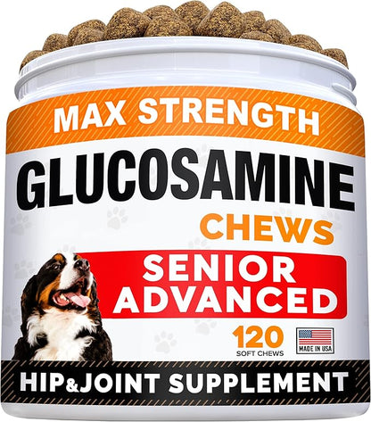 Senior Advanced Glucosamine Joint Supplement + Glucosamine Treats for Dogs Bundle - Hip & Joint Pain Relief + Advanced Mobility - Omega-3 Fish Oil, Chondroitin, MSM - Small + Large Breeds - 240 Chews