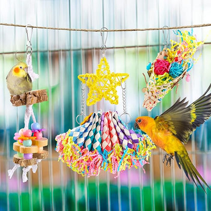 Bird Toys Foraging Toys Chewing Toy Colorful Foraging Shredder Climbing Ladder, Small and Medium-Sized Parrot, Love Bird, Tiger Skin Parrot Accessories(6PCS)