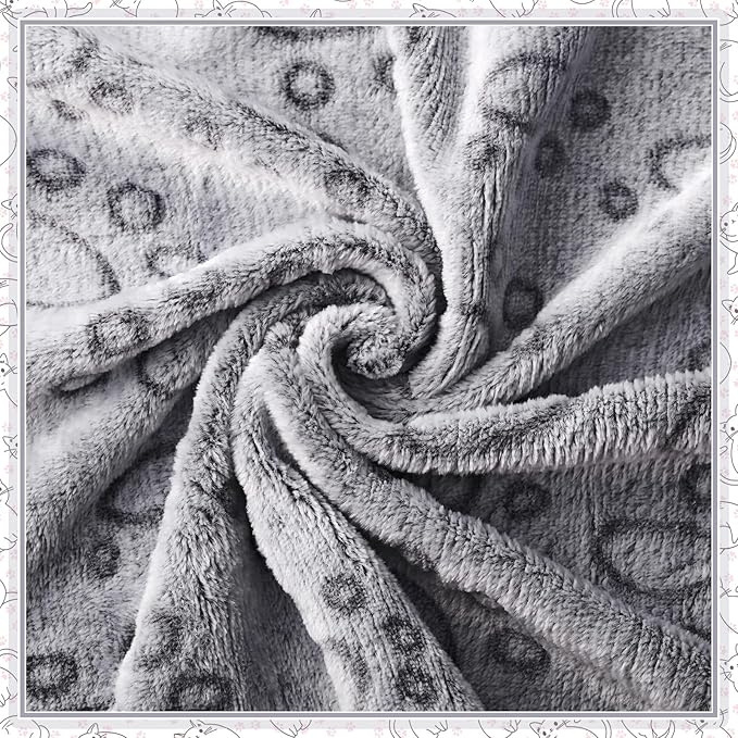 Tegeme 12 Pieces Pet Blanket Soft Fleece Dog Fluffy Doggie Warm Felt Throw Spring Cute Paw Print Puppy Kitten Sleep Mat Bed Covers for Cat(23 x 16 Inch,Gray)