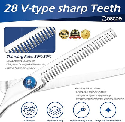 Dog Thinning Shears Professional Dog Grooming Scissors with Large Finger Hole for Pet Cat Hair Cutting Trimming Double Curved Finger Rest Right Left Handed