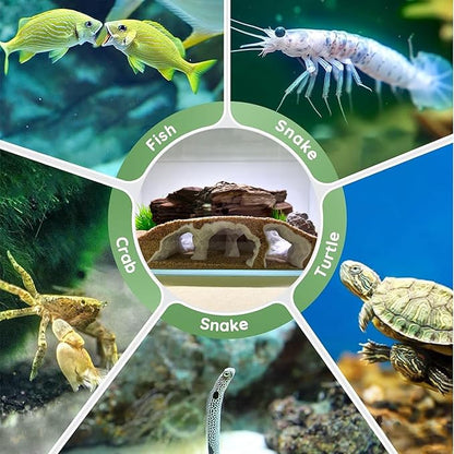 LIYAOLI Aquarium Cave Tunnel 3D Printed - Fish Tank Decoration Natural Fish Hideout for Pleco, Shrimp & Corydoras | Sinking Base & Viewing Ports | Substrate-Friendly Decor (7.3" Under Gravel Design)