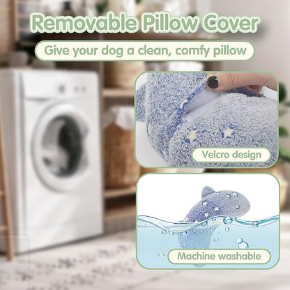 Dog Pillows for Medium Dogs, Glow in The Dark Soft Dog Neck Pillow, U-Shaped Pillow for Cat and Dog, Machine Washable Dog Toy & Dog Birthday Gift (Glow Blue, M)